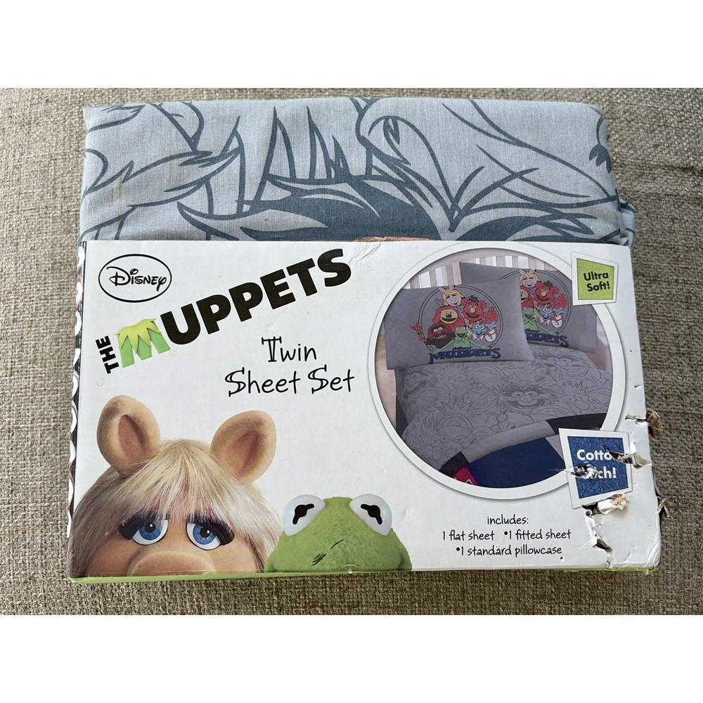 New Vintage y2k Muppets Miss Piggy Kermit Beaker Animal Twin Flat & Fitted Sheet